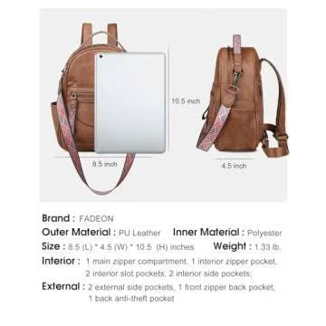 FADEON Mini Backpack Purse for Women, Designer Leather Cute Roomly Small Backpacks, Ladies Shoulder Backpack Fashion Handbag