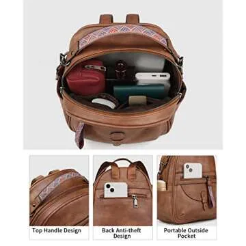 FADEON Mini Backpack Purse for Women, Designer Leather Cute Roomly Small Backpacks, Ladies Shoulder Backpack Fashion Handbag