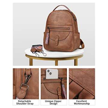 FADEON Mini Backpack Purse for Women, Designer Leather Cute Roomly Small Backpacks, Ladies Shoulder Backpack Fashion Handbag