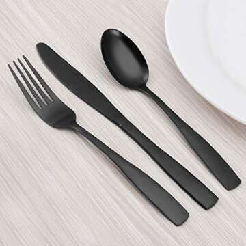 Elegant Matte Black Silverware Set for 8 - Durable & Stylish