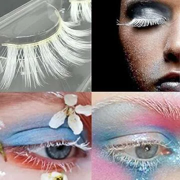 Jozlynn White Eyelashes Halloween False White Eye Lashes Extension Tools Anime Cosplay Natural Looking Masquerade Party Eyelashes(1 Pair,White)