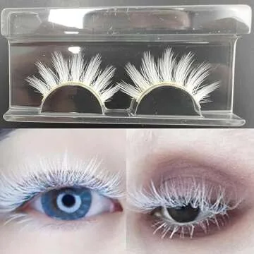 Jozlynn White Eyelashes Halloween False White Eye Lashes Extension Tools Anime Cosplay Natural Looking Masquerade Party Eyelashes(1 Pair,White)