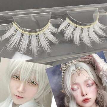 Jozlynn White Eyelashes Halloween False White Eye Lashes Extension Tools Anime Cosplay Natural Looking Masquerade Party Eyelashes(1 Pair,White)