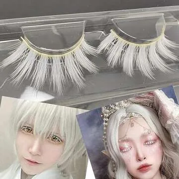 Jozlynn White Eyelashes Halloween False White Eye Lashes Extension Tools Anime Cosplay Natural Looking Masquerade Party Eyelashes(1 Pair,White)