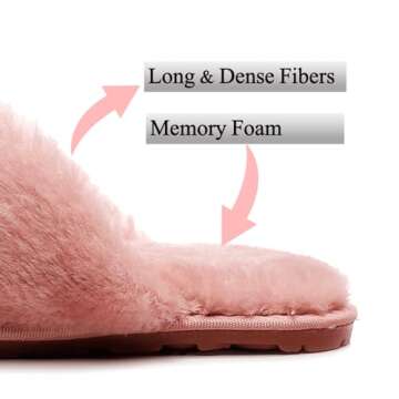 Crazy Lady Women's Fuzzy Fluffy House Slippers Cute Plush Memory Foam Shoes Cross Band Indoor Outdoor Open Toe Sandals(06/Pink, 10-10.5)