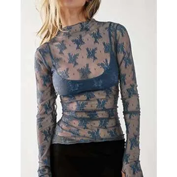 Ugerlov Women's Mesh Lace Top for Elegant Style