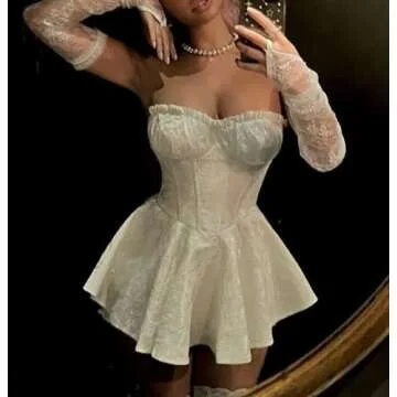 Awoscut Women's Wrap Strapless Bodycon Dress Sleeveless Ruffles Irregular Hem Cocktail Dress Party Club Mini Dress (02 White, S)