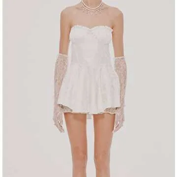 Awoscut Women's Wrap Strapless Bodycon Dress Sleeveless Ruffles Irregular Hem Cocktail Dress Party Club Mini Dress (02 White, S)