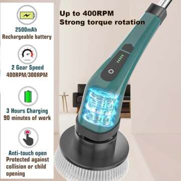 MGLSDeet Electric Spin Scrubber, Rechargeable Portable Electric Bathroom Cleaning Brush, 7 Replaceable Cleaning Brush Heads for Kitchen, Tile, Sink, Window, Floor, Tub, Grout