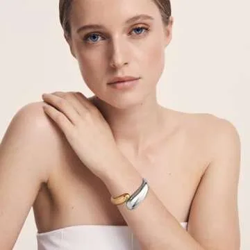 ENSKEFEN Two-tone Chunky Cuff Bracelet for Women