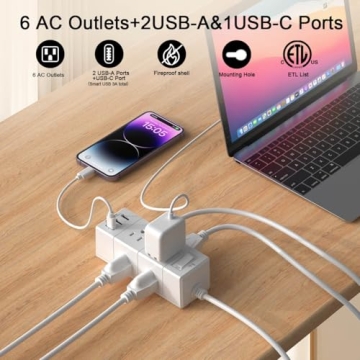 5Ft Surge Protector Power Strip with 6 Outlets and USB