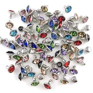 100 Sets 8MM Mixed Colors Cz Crystal Rivets Rhinestone Rivets Studs Rapid Rivets Silver Color Spots Studs for Leather Craft DIY Making