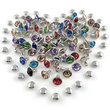 100 Sets 8MM Mixed Colors Cz Crystal Rivets Rhinestone Rivets Studs Rapid Rivets Silver Color Spots Studs for Leather Craft DIY Making