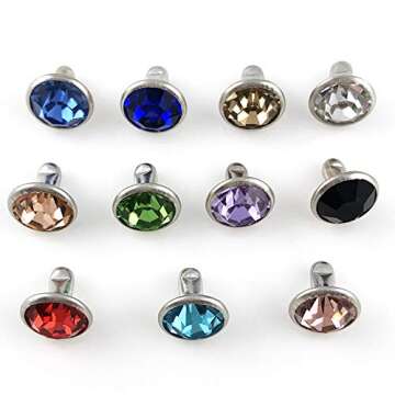 100 Sets 8MM Mixed Colors Cz Crystal Rivets Rhinestone Rivets Studs Rapid Rivets Silver Color Spots Studs for Leather Craft DIY Making