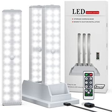 Lightbiz LED Closet Light with Charging Station – Bright, Motion-Sensor & Remote-Controlled - 3 Pa...