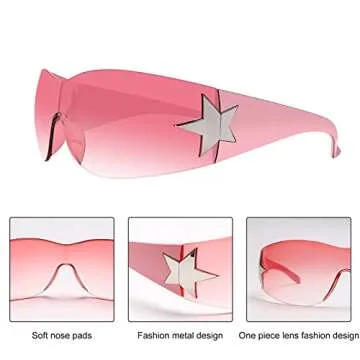 Rimless Y2K Sunglasses for Women Men,Trendy Shield Wrap Around Sunglasses Oversized Fashion Black Frameless Sun Glasses