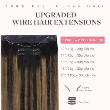 GOO GOO Wire Hair Extensions Human Hair, 1B/6/1B Natural Black with Chestnut Brown Balayage 18inch 1...