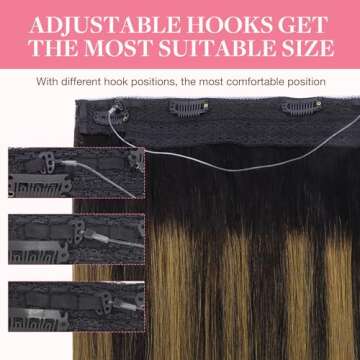 GOO GOO Wire Hair Extensions Human Hair, 1B/6/1B Natural Black with Chestnut Brown Balayage 18inch 125g, Invisible Wire Hair Extensions with Transparent, Seamless Fish Line Hairpiece