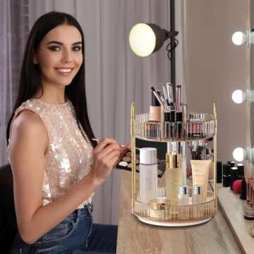 360 Rotating Makeup Organizer - Large-Capacity Skincare & Makeup Storage with 2-Tier Perfume Organiz...