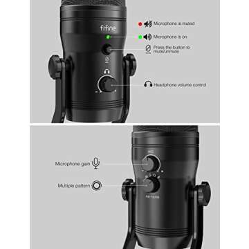 FIFINE USB Studio Recording Microphone Computer Podcast Mic for PC, PS4, Mac with Mute Button & Monitor Headphone Jack, Four Pickup Patterns for Vocals YouTube Streaming Gaming ASMR Zoom-Class (K690)