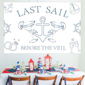 Jollyboom Last Sail Before The Veil Bachelorette Party Decorations, Last Sail Before The Veil Backdrop Banner Nautical Bachelorette Bridal Shower Engagement Party Supplies Photo Background
