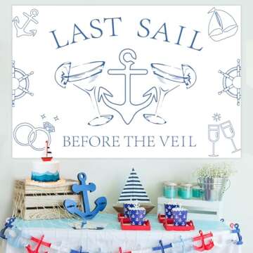 Jollyboom Last Sail Before The Veil Bachelorette Party Decorations, Last Sail Before The Veil Backdrop Banner Nautical Bachelorette Bridal Shower Engagement Party Supplies Photo Background
