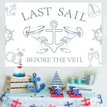 Jollyboom Last Sail Before The Veil Bachelorette Party Decorations, Last Sail Before The Veil Backdrop Banner Nautical Bachelorette Bridal Shower Engagement Party Supplies Photo Background