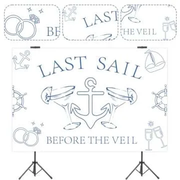 Jollyboom Last Sail Before The Veil Bachelorette Party Decorations, Last Sail Before The Veil Backdrop Banner Nautical Bachelorette Bridal Shower Engagement Party Supplies Photo Background