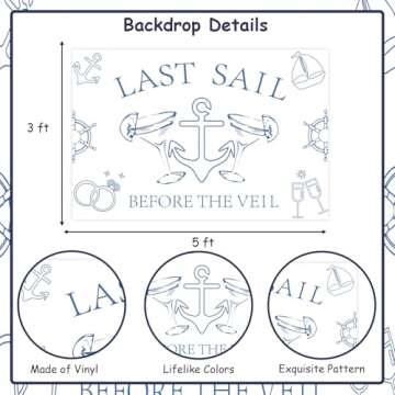 Jollyboom Last Sail Before The Veil Bachelorette Party Decorations, Last Sail Before The Veil Backdrop Banner Nautical Bachelorette Bridal Shower Engagement Party Supplies Photo Background
