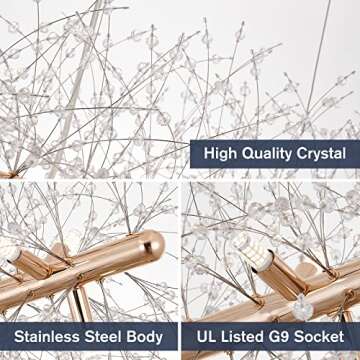 CM MZY 12-Light Crystal Firework Chandelier, Modern Dining Room Lighting Fixtures Hanging, Gold Metal Firework Ceiling Light Fixture for Dining Room Living Room