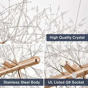 CM MZY 12-Light Crystal Firework Chandelier, Modern Dining Room Lighting Fixtures Hanging, Gold Metal Firework Ceiling Light Fixture for Dining Room Living Room