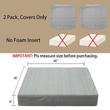 Magpie Fabrics Indoor Outdoor Cushion Cover Replacement 2 Pack, NO Insert! Water Repellent Slipcover with Ties Christmas Decor for Patio Garden Chair Seat Sofa Bench Wicker(Grey Linen, 20x18x4 Inch)