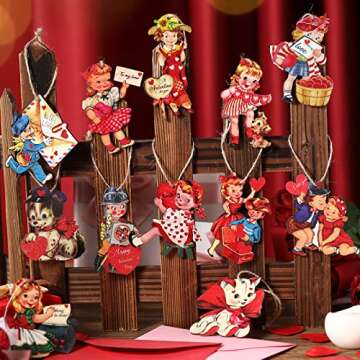 Karenhi Wooden Valentine Hanging Ornament - 24 Pcs Vintage Ornaments for Tree, Red - Valentine's Day...