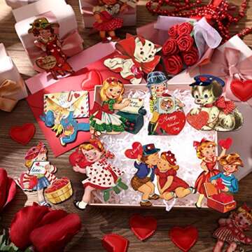 Karenhi Wooden Valentine Hanging Ornament - 24 Pcs Vintage Ornaments for Tree, Red - Valentine's Day Decorations, Cute Style