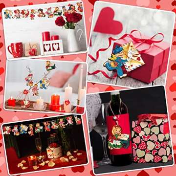 Karenhi Wooden Valentine Hanging Ornament - 24 Pcs Vintage Ornaments for Tree, Red - Valentine's Day Decorations, Cute Style