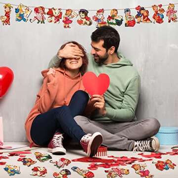 Karenhi Wooden Valentine Hanging Ornament - 24 Pcs Vintage Ornaments for Tree, Red - Valentine's Day Decorations, Cute Style