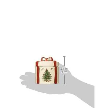 Spode Christmas Tree Gift Box Figurine, 4" Christmas Centerpiece with Red Ribbon & Gold Trim - Fine Earthenware for Holiday Home Decor, Festive Table Collectible & Winter (Small)
