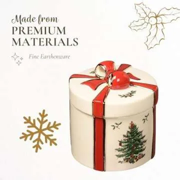 Spode Christmas Tree Gift Box Figurine, 4" Christmas Centerpiece with Red Ribbon & Gold Trim - Fine Earthenware for Holiday Home Decor, Festive Table Collectible & Winter (Small)