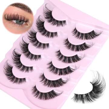 ALICROWN HAIR Fluffy Eyelashes Cat Eye Wispy Lashes with Clear Band Thick Volume False Eyelashes Natural Strip Mink Lashes Fluffy Long Fake Eye Lashes 6 Pairs, Black