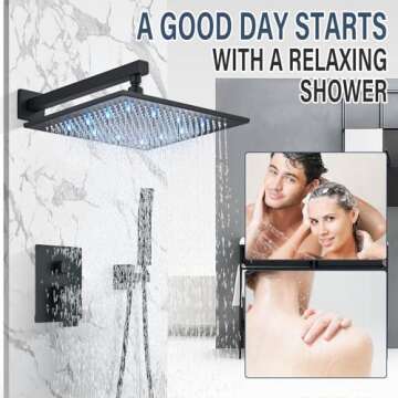 LED Rainfall Shower Head Set with Handheld Brass System