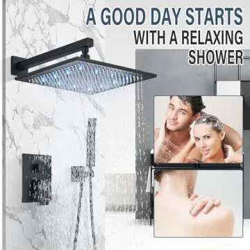 LED Rainfall Shower Head Set with Handheld Brass System