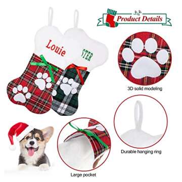 CRSTAFU 1Pc Personalized Cat Dog Christmas Stockings, Custom Embroidered Name Pet Cat Dog Stockings Christmas, Family Xmas Stocking for Dogs