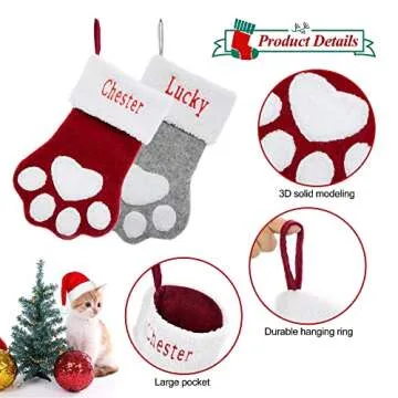 CRSTAFU 1Pc Personalized Cat Dog Christmas Stockings, Custom Embroidered Name Pet Cat Dog Stockings Christmas, Family Xmas Stocking for Dogs