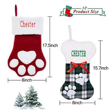 CRSTAFU 1Pc Personalized Cat Dog Christmas Stockings, Custom Embroidered Name Pet Cat Dog Stockings Christmas, Family Xmas Stocking for Dogs