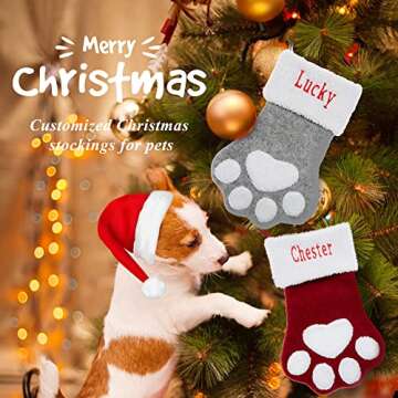 CRSTAFU 1Pc Personalized Cat Dog Christmas Stockings, Custom Embroidered Name Pet Cat Dog Stockings Christmas, Family Xmas Stocking for Dogs