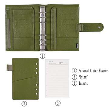 Moterm Personal Luxe Rings Planner - Genuine Leather Binder Organizer (Pebble-Olive, 30mm Ring)