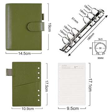 Moterm Personal Luxe Rings Planner - Genuine Leather Binder Organizer (Pebble-Olive, 30mm Ring)