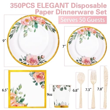 Gudvilla Floral Paper Plates Set for 50 Guests