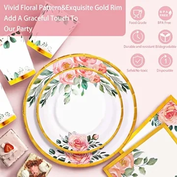 Gudvilla Floral Paper Plates Set for 50 Guests