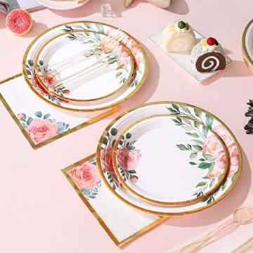 Gudvilla Floral Paper Plates Set for 50 Guests